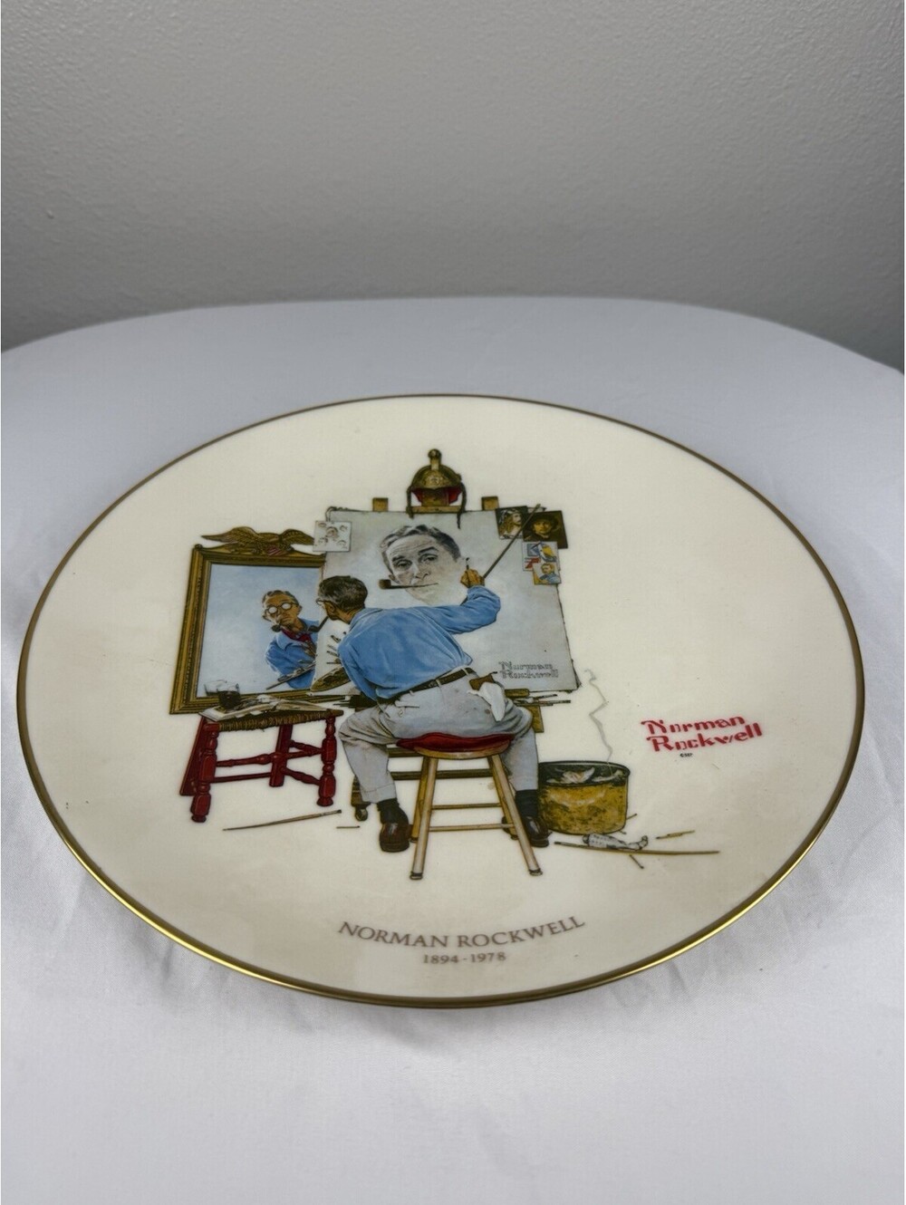 Vintage Norman Rockwell "Triple Self Portrait" 1978 Plate by Gorham China 10.75"